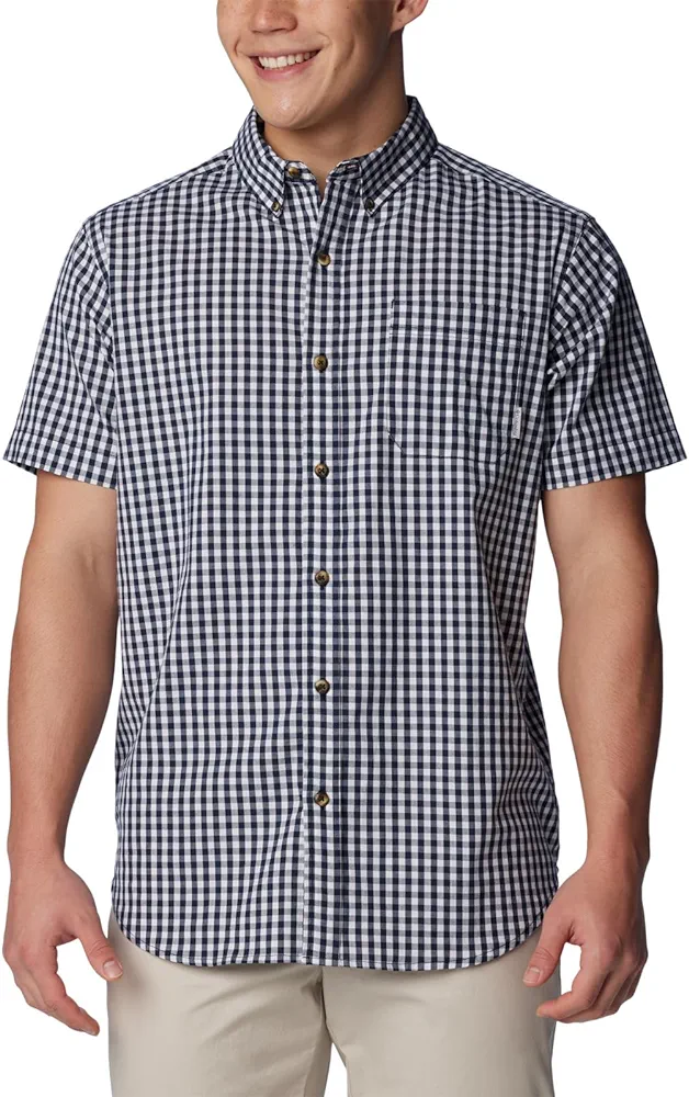 Columbia Men's Rapid Rivers II Short Sleeve Shirt, Collegiate Navy Gingham, XX-Large