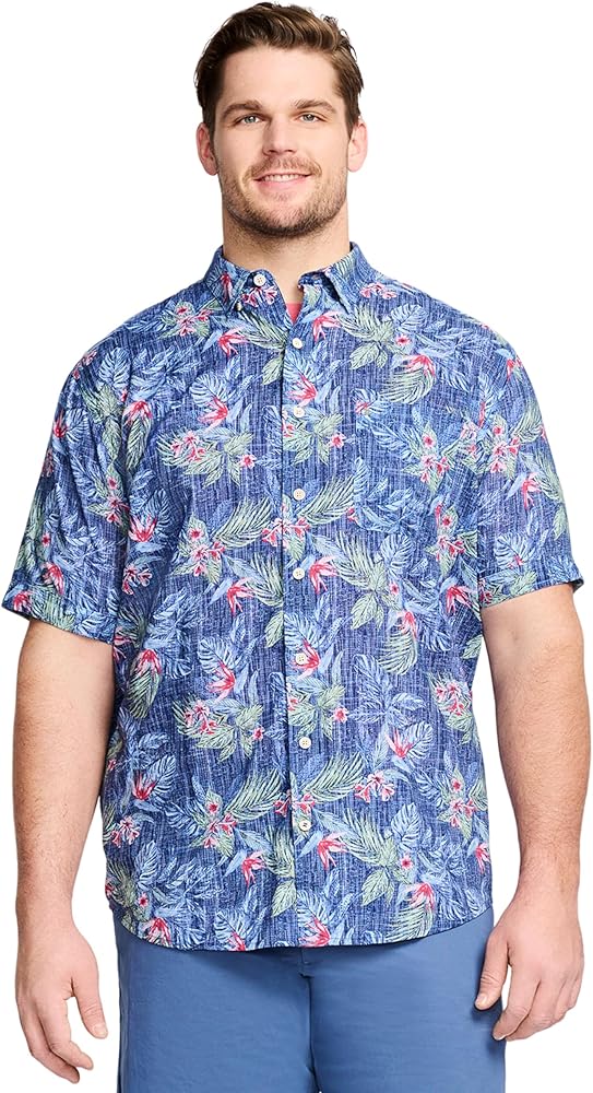 IZOD Men's Big and Tall Saltwater Dockside Short Sleeve Button Down Shirt