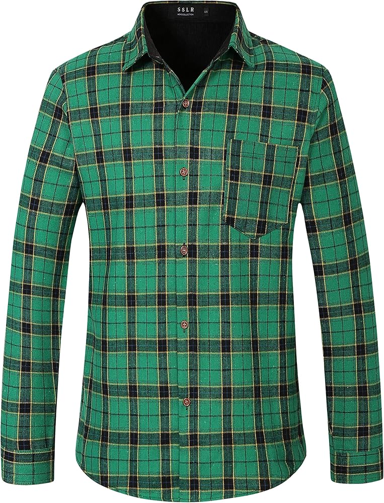 SSLR-Flannel-Shirt-for-Men-Long Sleeve Button Down Shirt Plaid Casual