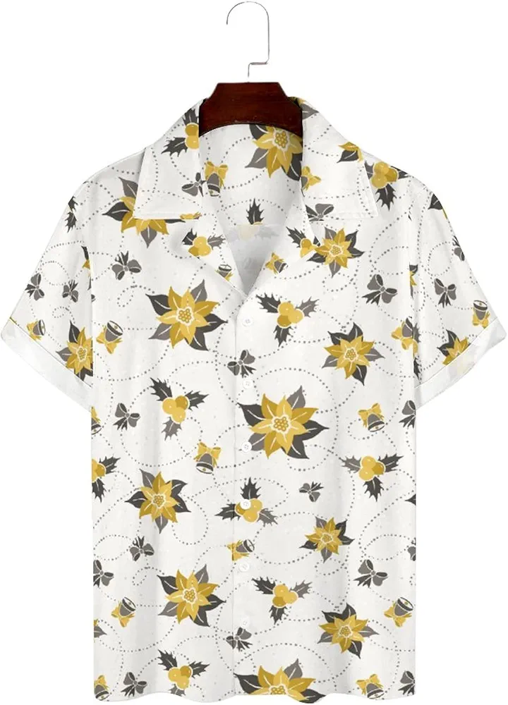 Poinsettia Flowers Men's Shirt Button Down Short Sleeve Cuban Hawaiian Beach Shirts Top