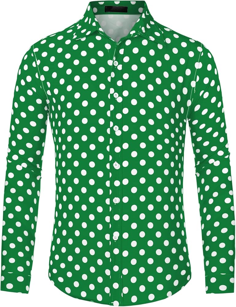 Lars Amadeus Men's Polka Dots Print Dress Shirt Button Down Long Sleeves Casual Shirts