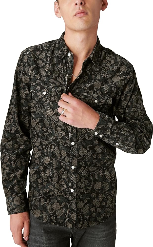 Lucky Brand Mens Corduroy Printed Western Long Sleeve Shirt