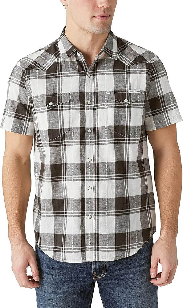 Lucky Brand Men's Short Sleeve Plaid Dobby Western Shirt