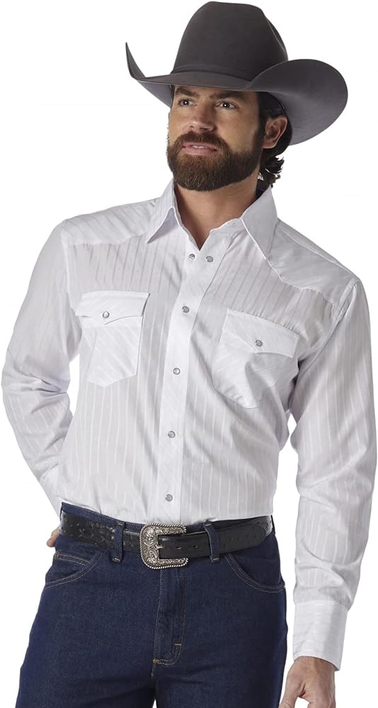 Wrangler Men's Tall Sport Western Snap Shirt Dobby Stripe, White, 2X - Large Tall