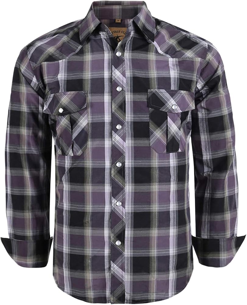 Men's Western Cowboy Long Sleeve Pearl Snap Casual Work Shirts