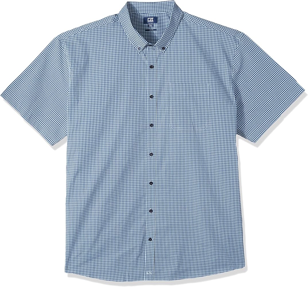 Cutter & Buck Men's Big & Tall Short Sleeve Anchor Gingham Button Up Shirt