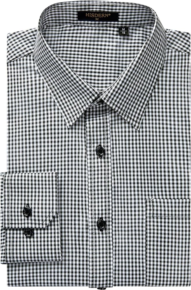 HISDERN Mens Casual Dress Shirts Plaid Button Down Shirt Long Sleeve Formal Business Gingham Shirt for Men