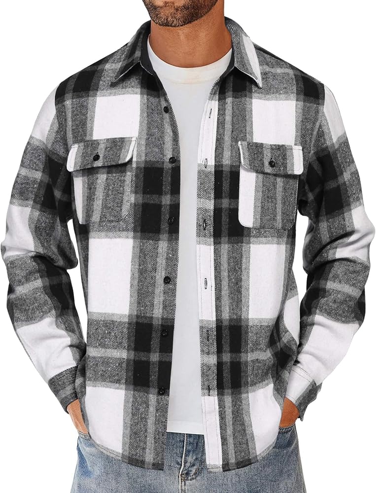 COOFANDY Men's Flannel Shirts Long Sleeve Cotton Plaid Shirt Jacket Casual Button Down Shirt with Pockets