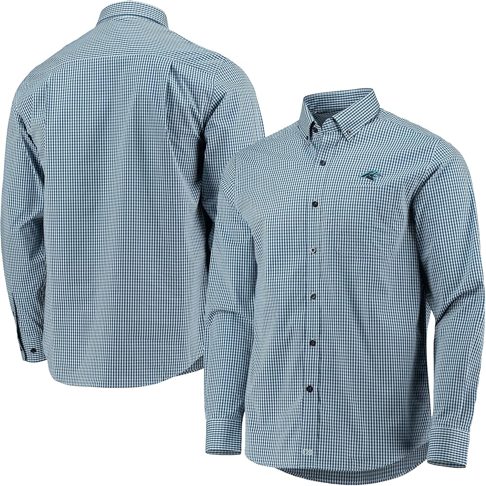 Cutter & Buck Men's Green Carolina Panthers Anchor Gingham Long Sleeve Button-Up Shirt