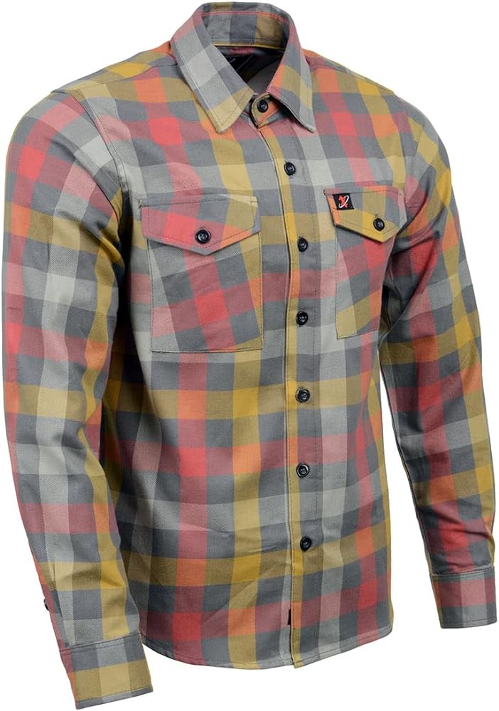 Milwaukee Leather MNG11661 Men's Gray and Red with Yellow Long Sleeve Cotton Flannel Shirt