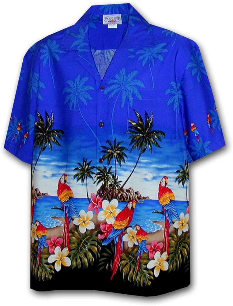 Pacific Legend Men's Parrots Beach Border Hawaiian Shirt