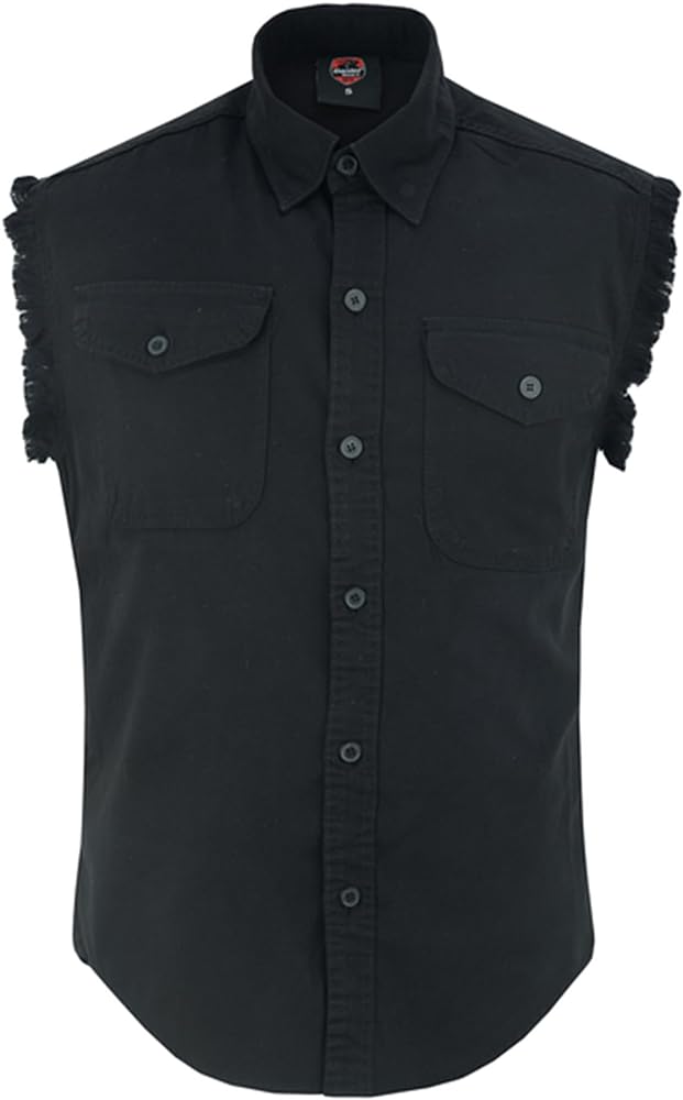 Daniel Smart Cotton Denim Sleeveless Frayed Design Button Down Shirts for Men - Cut Off Denim Shirt with Chest Pockets