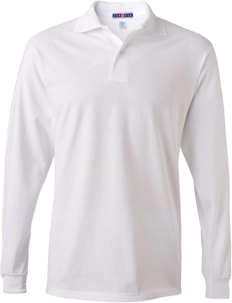 Jerzees Men's SpotShield Long Sleeve Polo Jersey, White, X-Large. (Pack of 3)