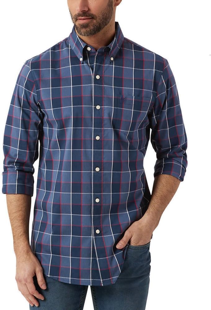 Chaps Men's Easy Care Button-Down Shirt (US, Alpha, Large, Regular, Regular, Dark Blue)