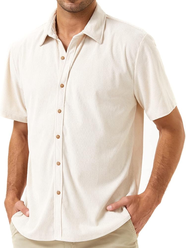 Men's Casual Button Down Shirts, Short Sleeve Solid Color Shirt, Summer Beach Tops for Men