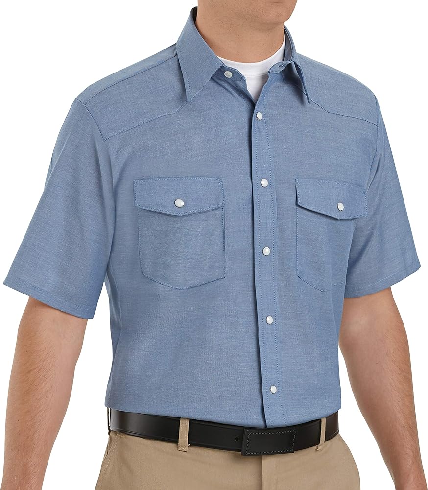 Red Kap Men's Deluxe Western Style Shirt, Light Blue, Short Sleeve X-Large