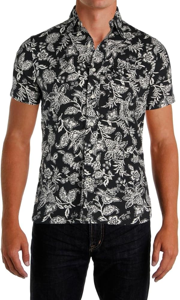 Polo Ralph Lauren Mens Floral Print Standard Fit Button-Down Shirt B/W S