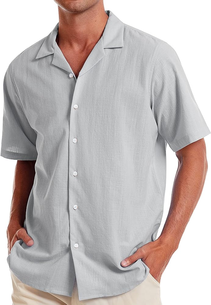 Alimens & Gentle Mens Line Shirt Regular Fit Short Sleeve Hawaiian Button Down Shirt