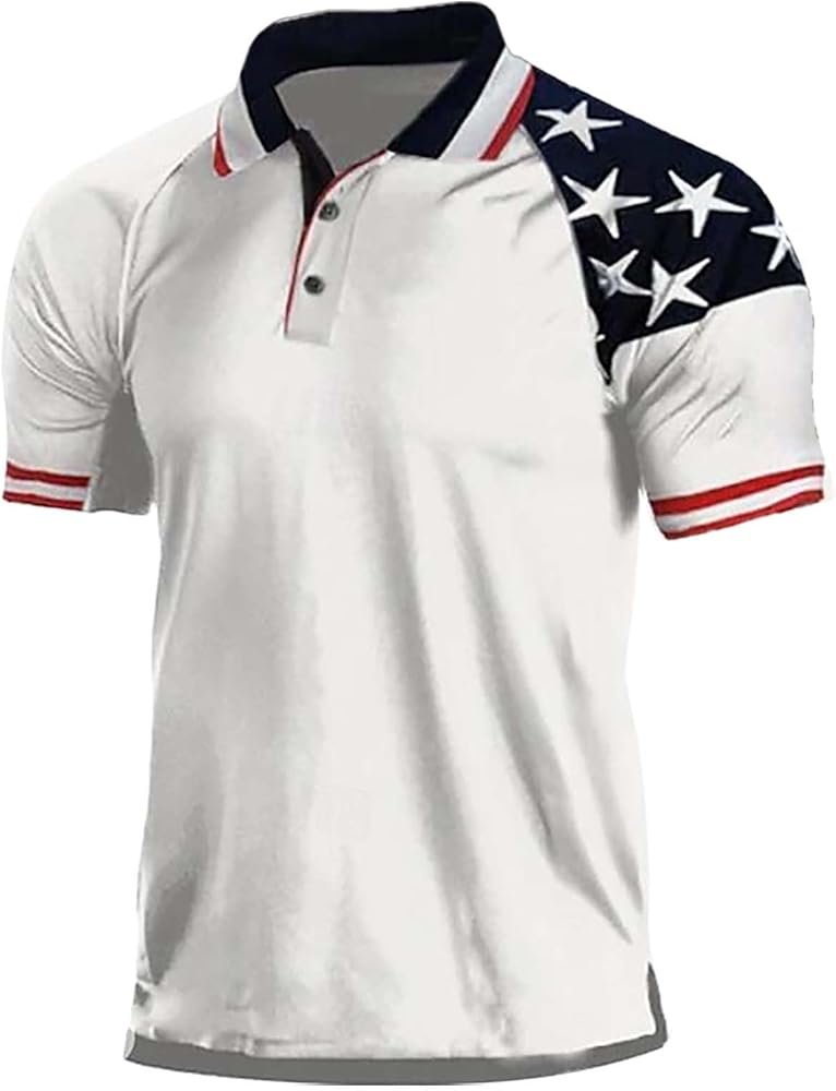 Men's Patriotic Polo Shirts 1776 Independence Day American Flag Printed Graphic Tee Shirts 4th of July Distressed T-Shirt