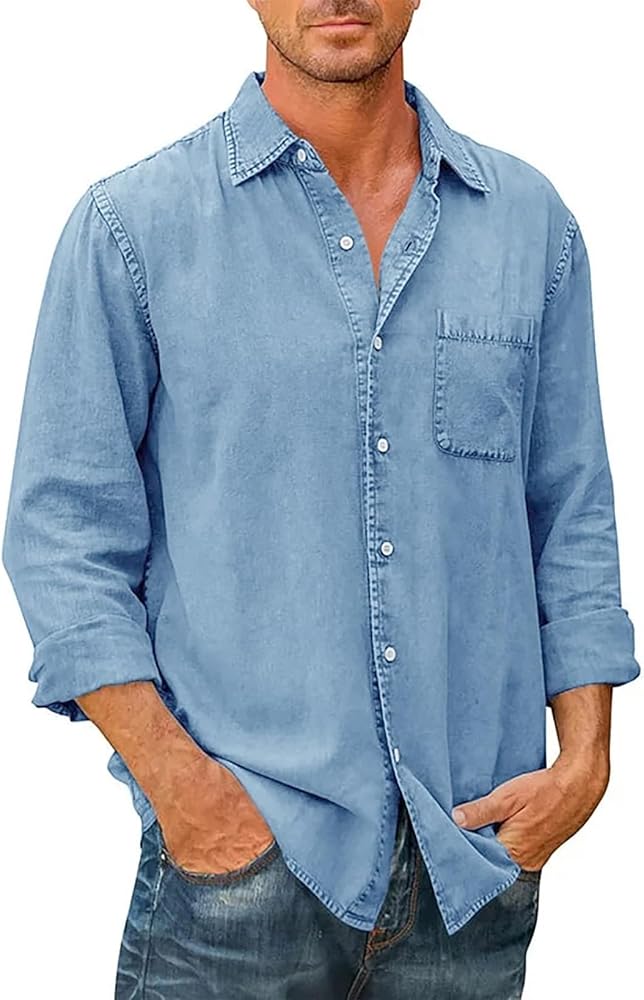 JMIERR Mens Denim Shirts Casual 100% Cotton Long Sleeve Button Down Shirt