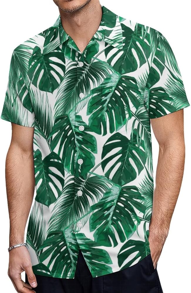 Palm Leaves Hawaiian Shirt for Men Short Sleeve Casual Button Down Shirts Luxury Basic Summer Beach Shirt