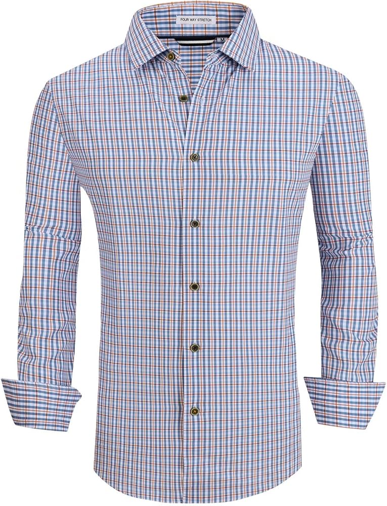 Mens Dress Shirts Long Sleeve Plaid Button Down Shirts Wrinkle-Free Casual Dress Shirts for Men Regular-Fit