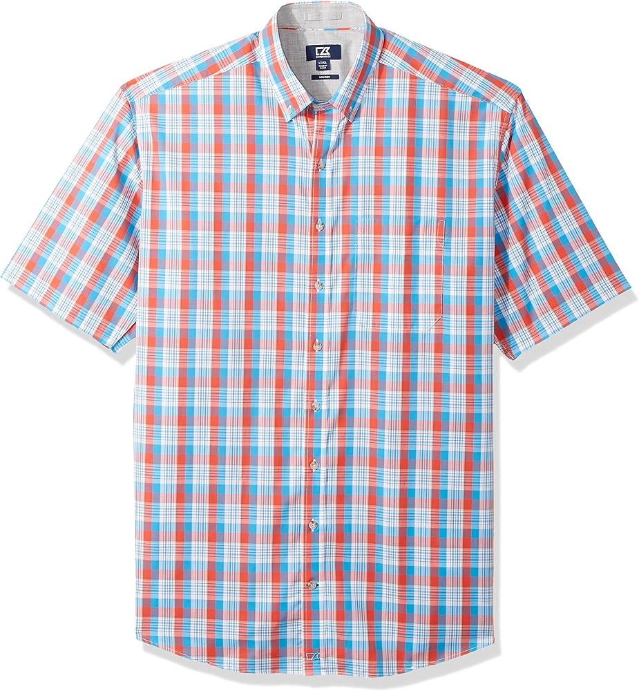 Cutter & Buck Men's Large Plaid Easy Care Button Down Short Sleeve Shirts