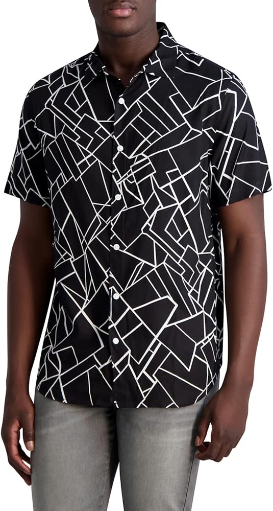 KARL LAGERFELD Men's Geometric Print Short Sleeve Shirt