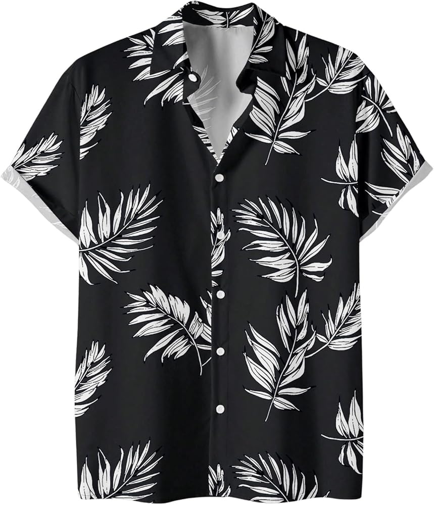 Verdusa Men's Tropical Print Summer Shirt Pocket Short Sleeve Button Up Top