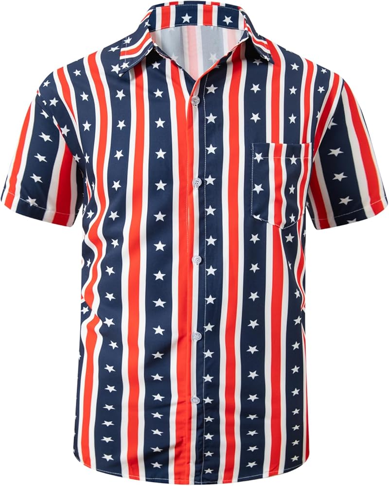 Mens Hawaiian Shirts 4th of July Button Down Short Sleeve Shirts