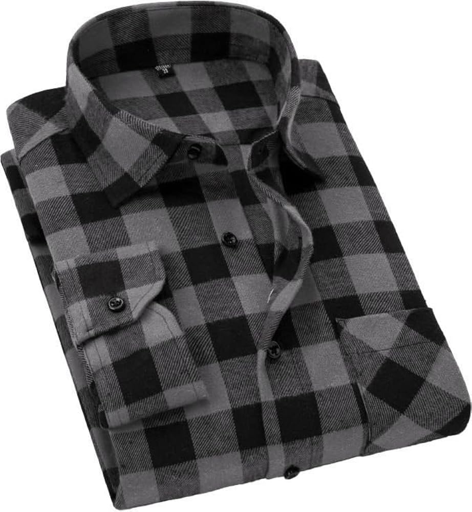 Cromoncent Men's Casual Plaid Flannel Long Sleeve Button Down Shirt