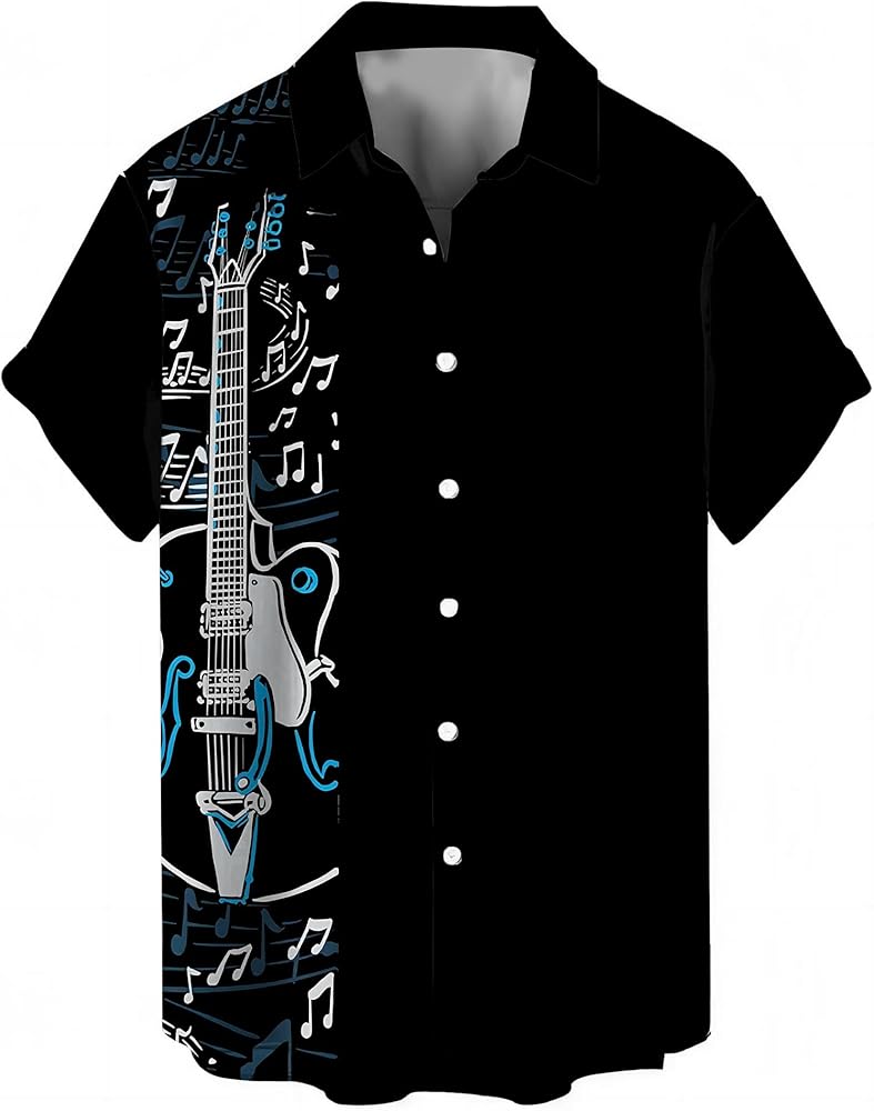 Bowling Shirts for Men Hawaiian Printed Short Sleeve Casual Button Down Beach Shirts