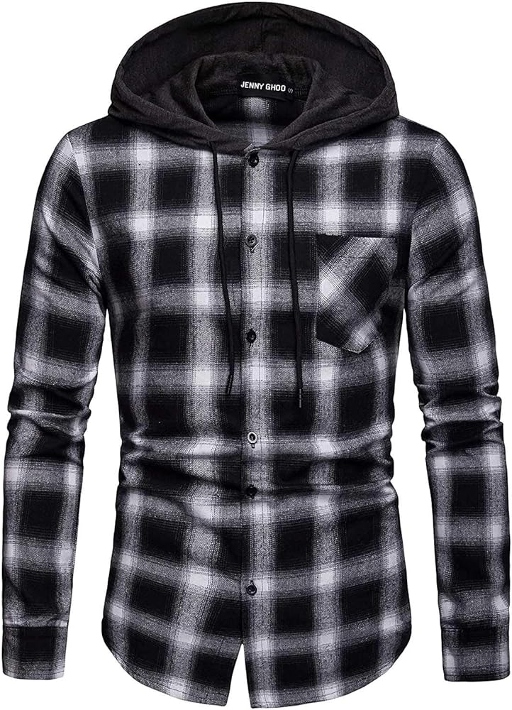 Flannel Hoodie for Men Hooded Flanel Shirt With Hood Lightweight Plaid Men's Casual Button-Down Shirts