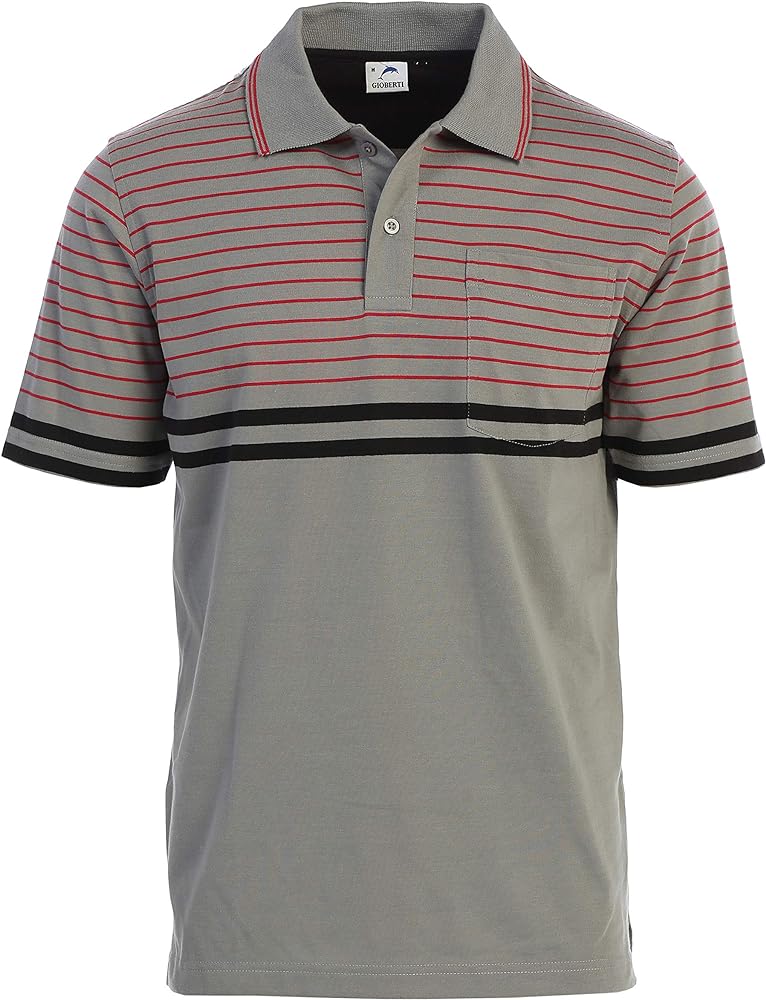 Gioberti Mens Double Striped Contrast Polo Shirt with Pocket - Yarn Dye