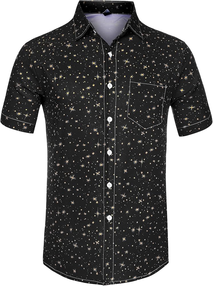 Lars Amadeus Men's Star Print Shirt Button Down Short Sleeves Casual Summer Shirts