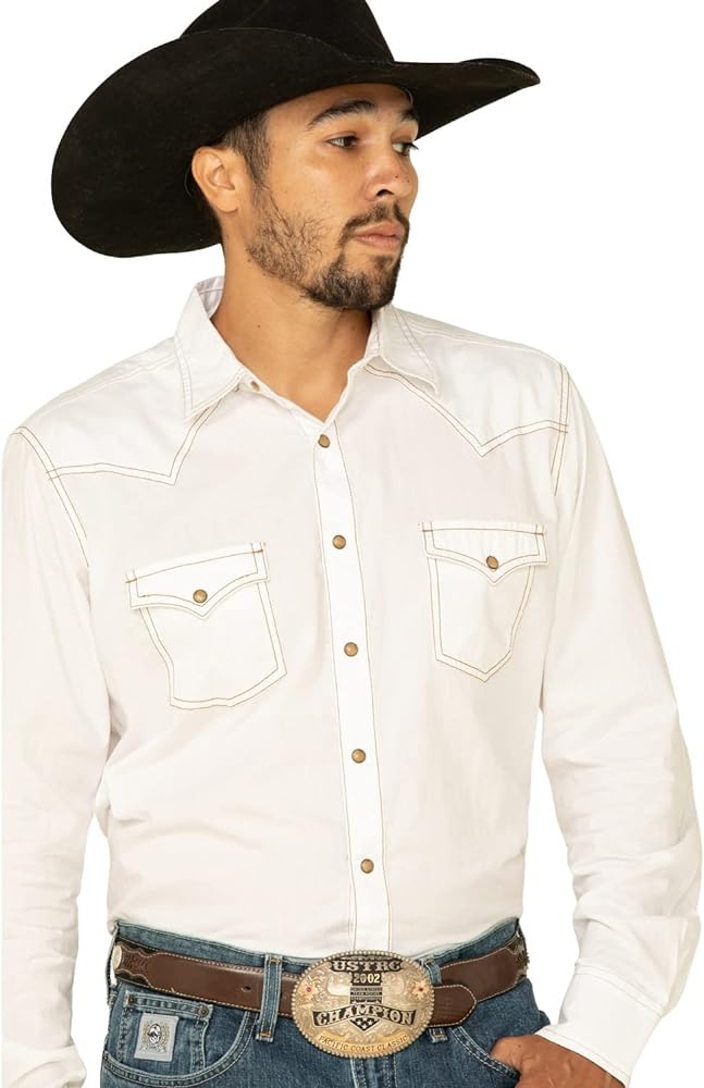 Wrangler mens Retro Two Pocket Long Sleeve Snap Shirt, White, Large US