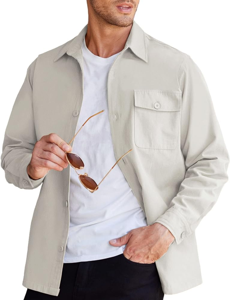 COOFANDY Men's Shirt Jacket Lightweight Canvas Trucker Jacket Cotton Button Work Jackets