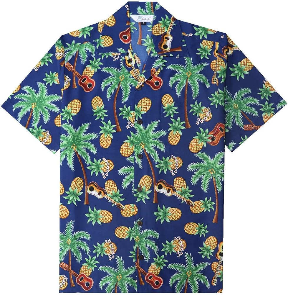 Mens Hawaiian Printed Shirts Tropical Button Down Casual Short Sleeve Hawaii Shirt