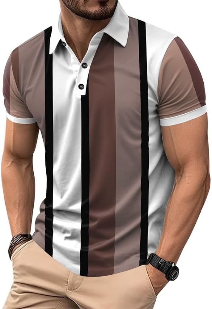 Men's Short Sleeve Vintage Polo Shirt Casual Slim Fit Golf Shirt (S-2XL)