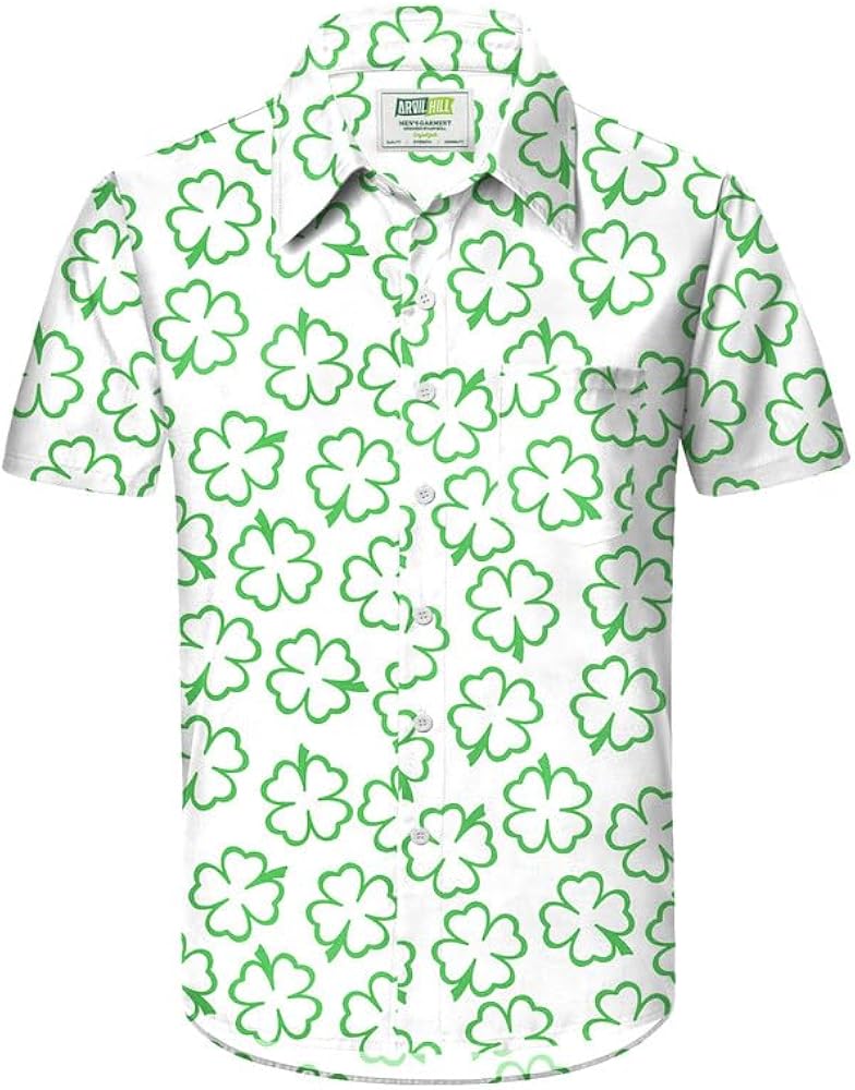 Arvilhill Men's St. Patrick's Day Button Shirt Irish Short Sleeve Bowling Shirt