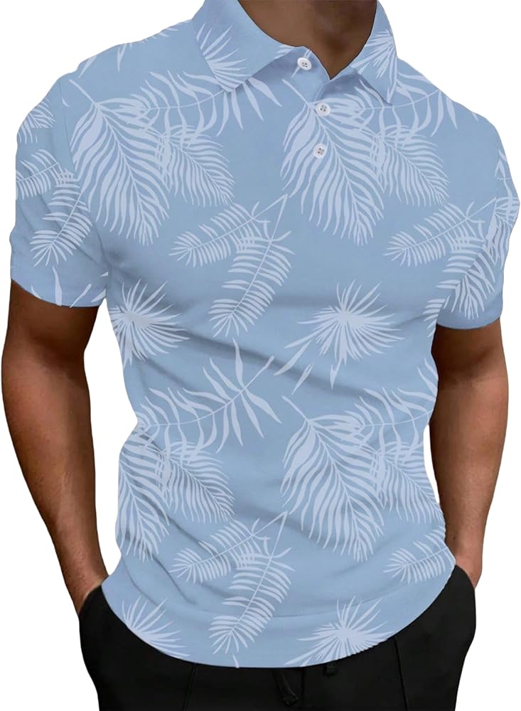 GORGLITTER Men's Golf Polo Shirts Hawaiian Short Sleeve Casual Tennis Shirt Work T-Shirt