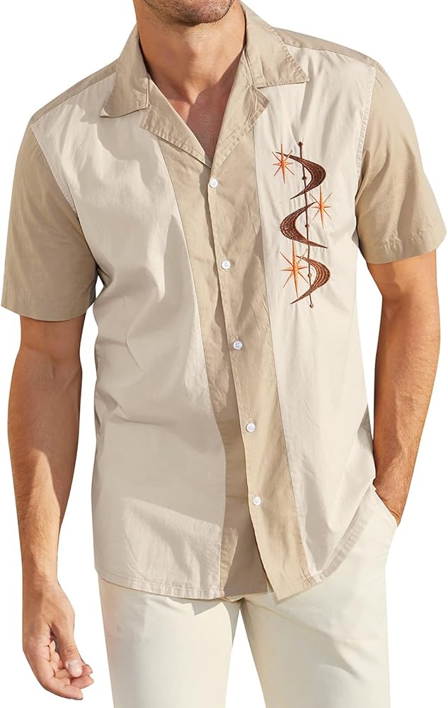 TURETRENDY Men's Casual Summer Shirt Button Down Camp Cuban Short Sleeve Beach with Pocket