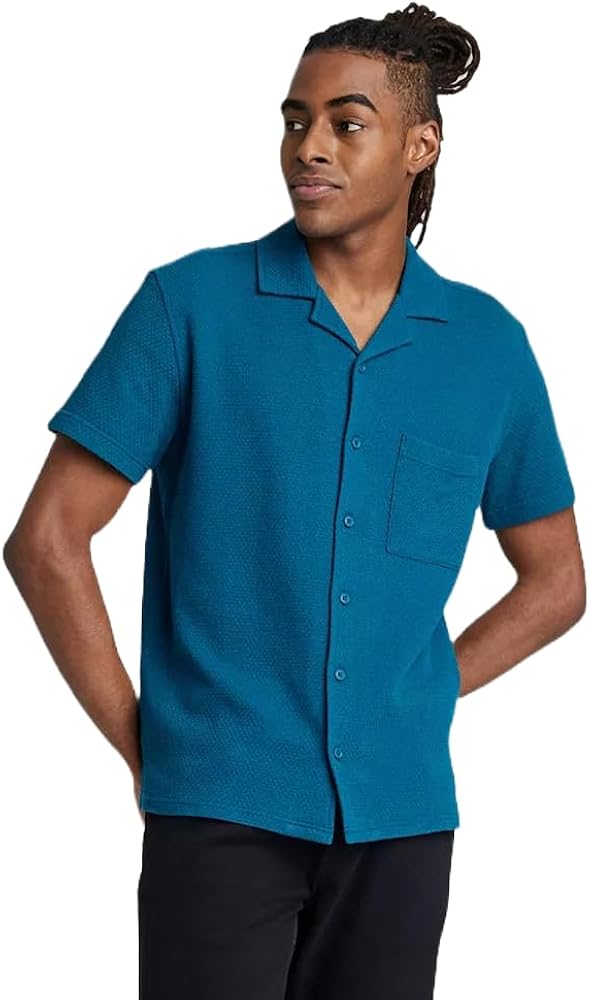 Men's Short Sleeve Button-Down Shirt - (Large, Blue)