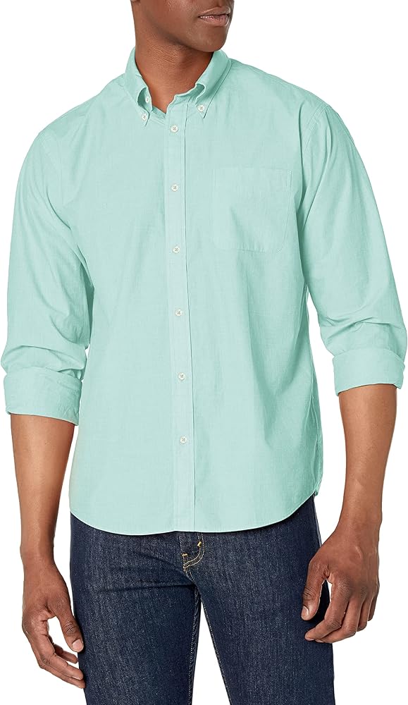 Brooks Brothers Men's Long Sleeve Button Down Cotton Poplin Friday Sport Shirt, Solid, Green, Medium