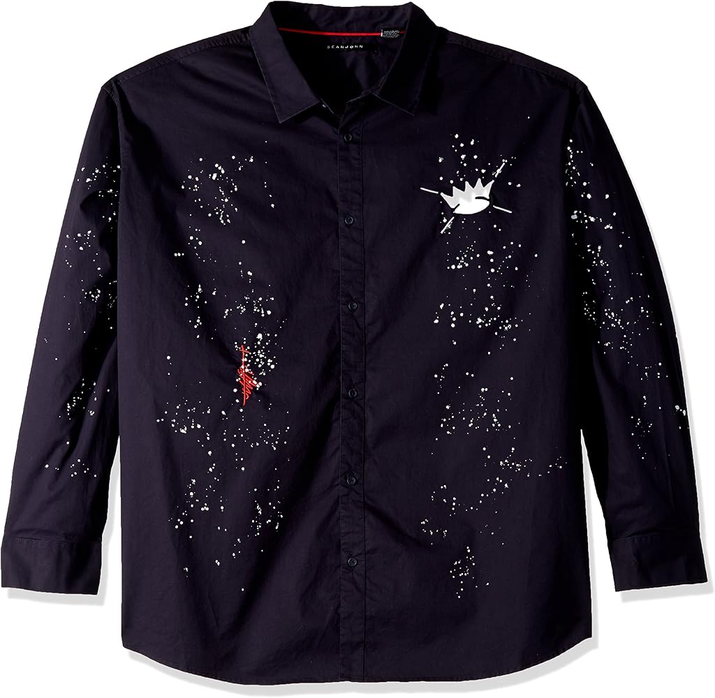 Sean John Men's Tall Size Long Sleeve All Over Graffiti Button Down Shirt, Night Sky, 2XLT