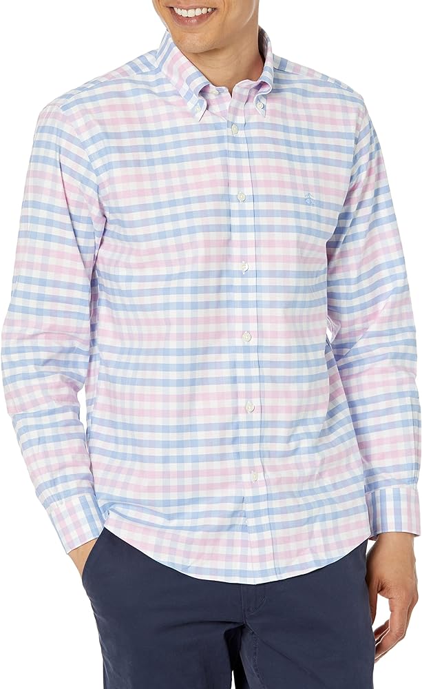 Brooks Brothers Men's Non-iron Long Sleeve Button Down Stretch Oxford Sport Shirt, Multi Check