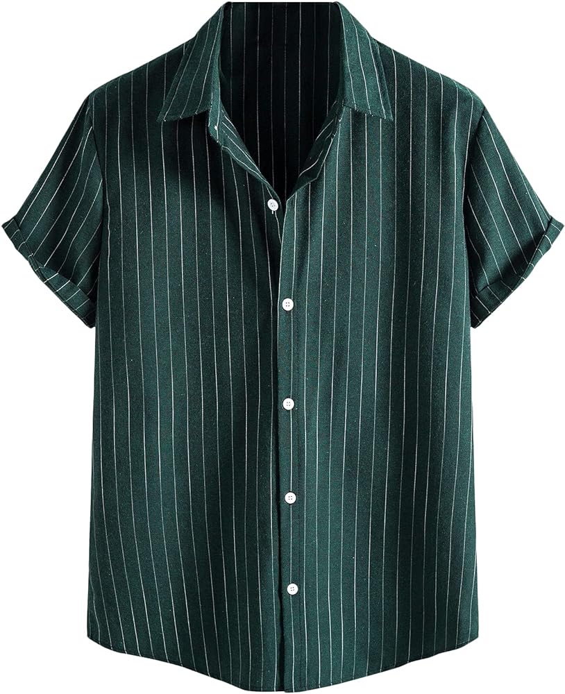 SOLY HUX Men's Short Sleeve Button Down Shirts Casual Dress Going Out Camp Tops Dark Green S