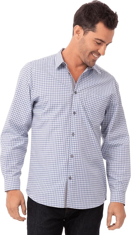 Chef Works Men's Modern Gingham Long Sleeve Dress Shirt