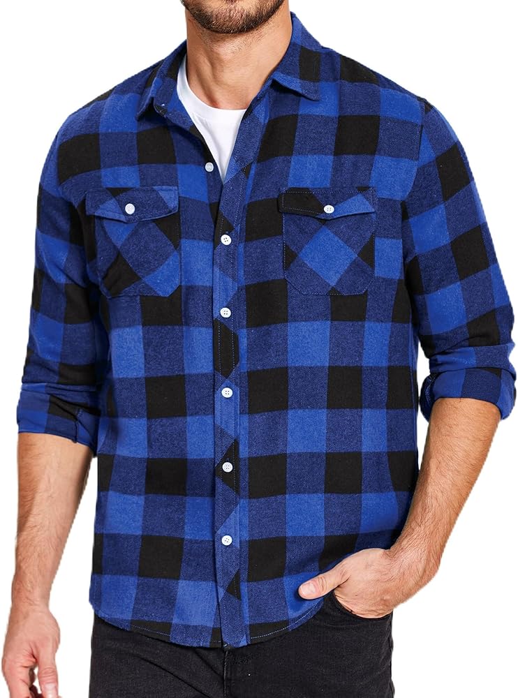 COOFANDY Men's Flannel Plaid Shirt Long Sleeve Button Down Checkered Fall Shirt