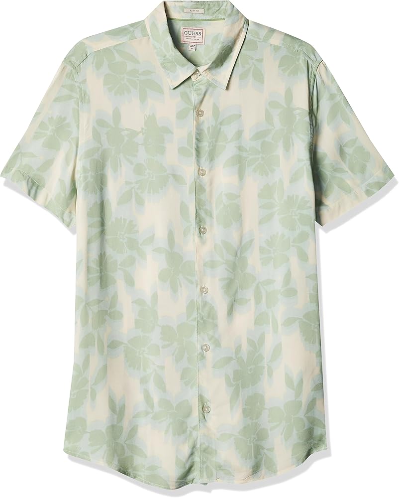 GUESS Men's Short Sleeve Eco Rayon Shadow Box Shirt